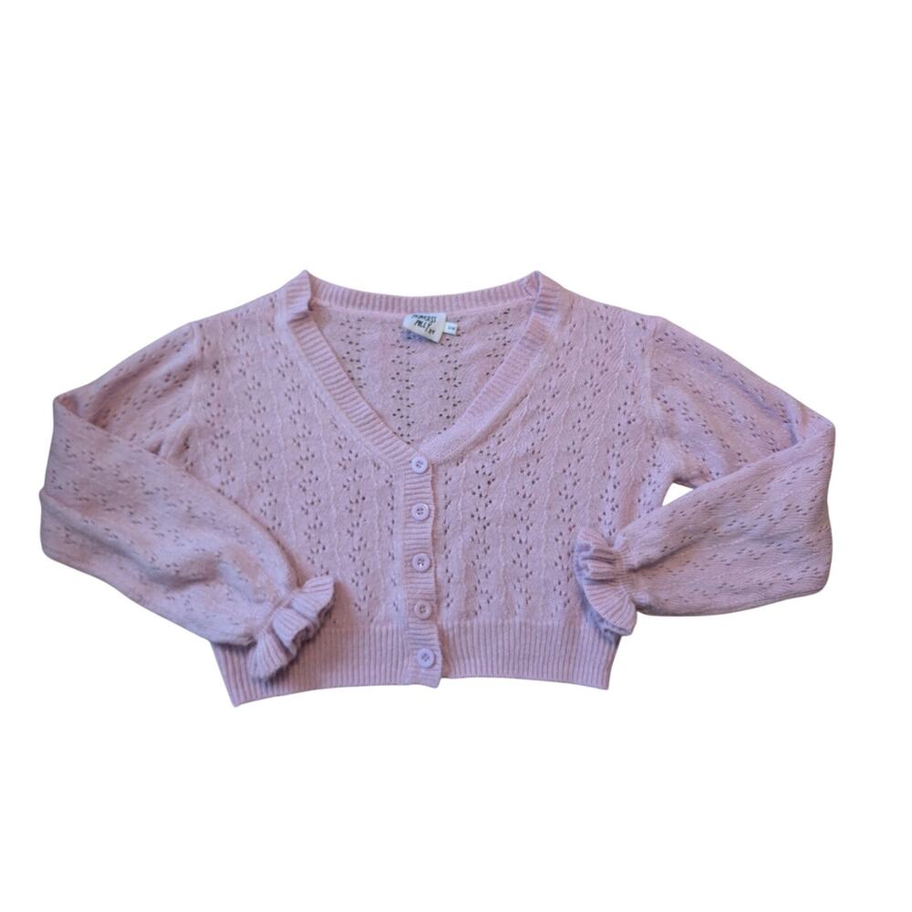 Princess Polly Women's Cardigan Pink Pointelle Knit Cropped Button Up Size S/M